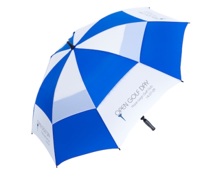 Dual Color Promotional Golf Umbrella with Wooden Handle - Blue and White